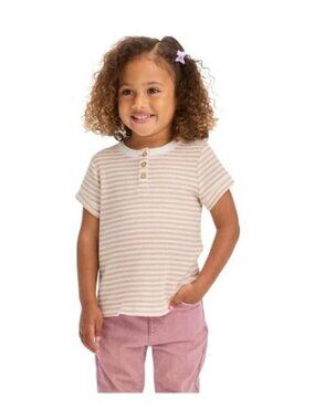 Brand New Cat & Jack Toddler Beige Striped Short Sleeve Henley T-shirt, 2t.